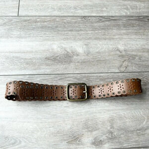 Bluenotes Brown Leather Laser Cutout Belt Made  in Canada
